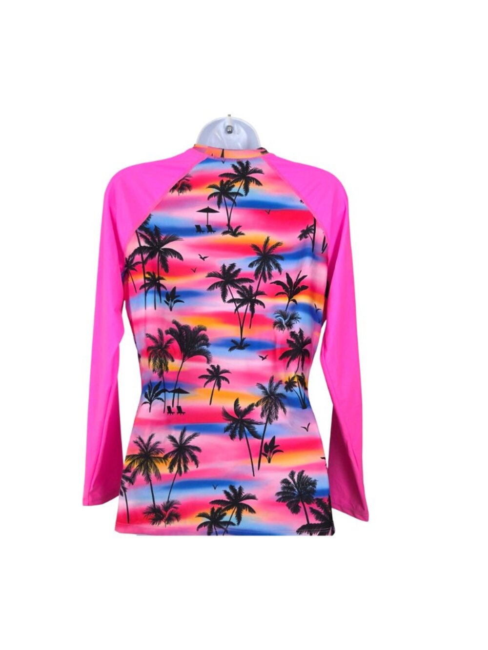 Women’s Large 2 Pc Swimsuit Long Sleeve Rash Guard Shirt Boy Shorts Tropical - Picture 6 of 11